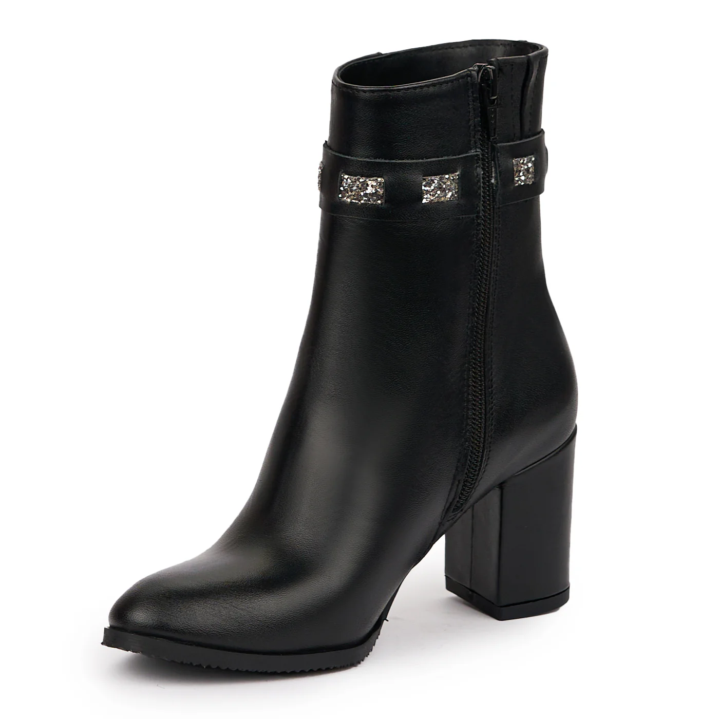 Botine dama din piele naturala neagra cu toc gros 7 cm 14253 - Image 3