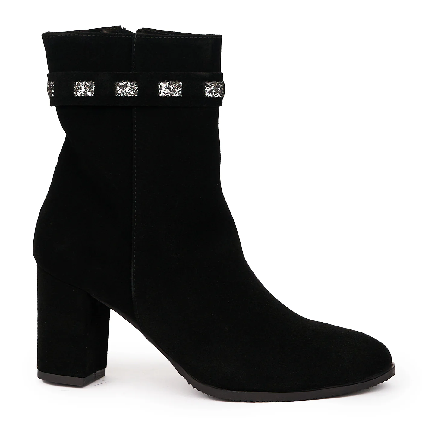 Botine dama din piele naturala neagra cu toc gros 7 cm 14254