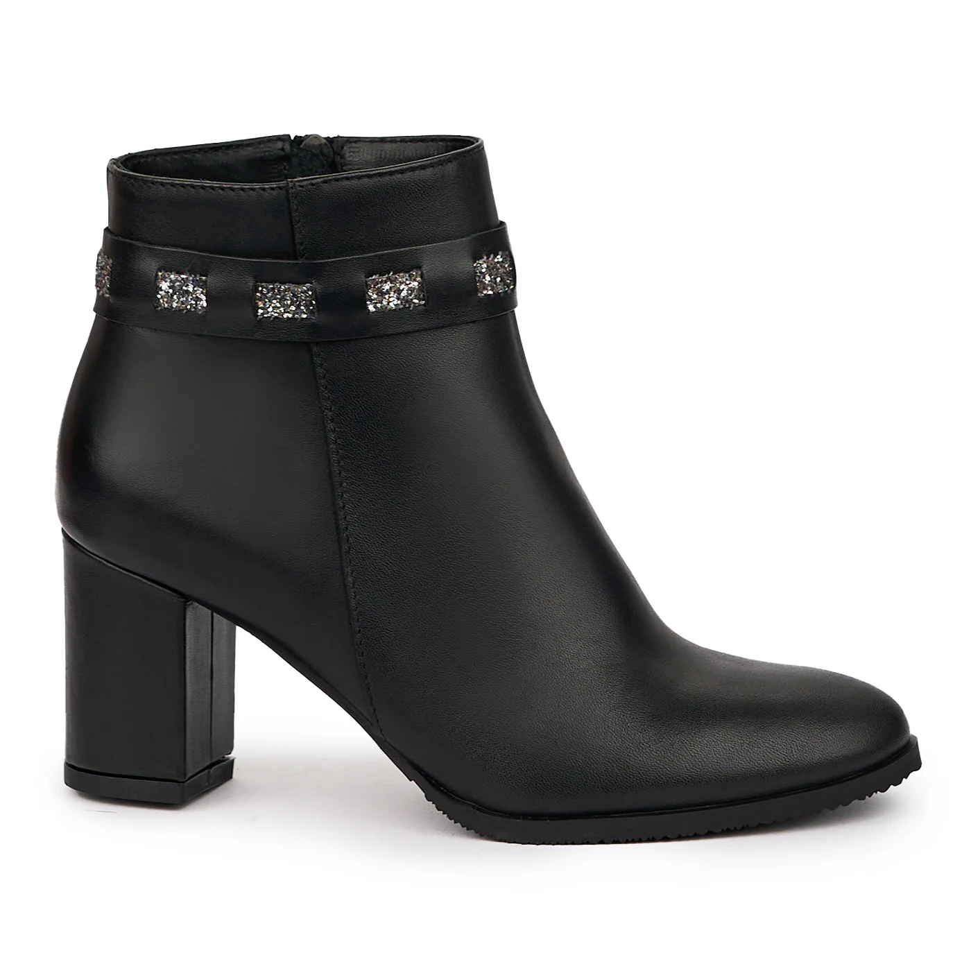 Botine dama din piele naturala neagra cu toc gros 7 cm 14256