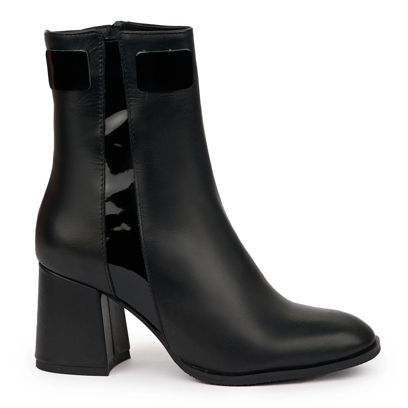 Botine dama din piele naturala neagra cu toc gros 7 cm 14258