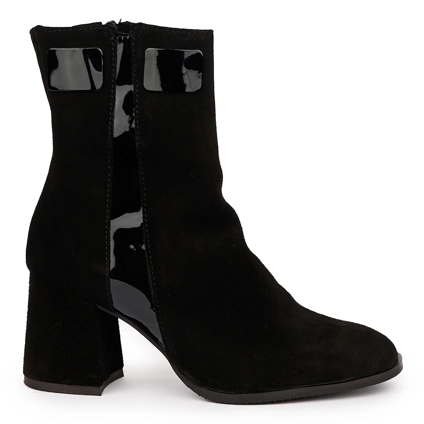 Botine dama din piele naturala neagra cu toc gros 7 cm 14259