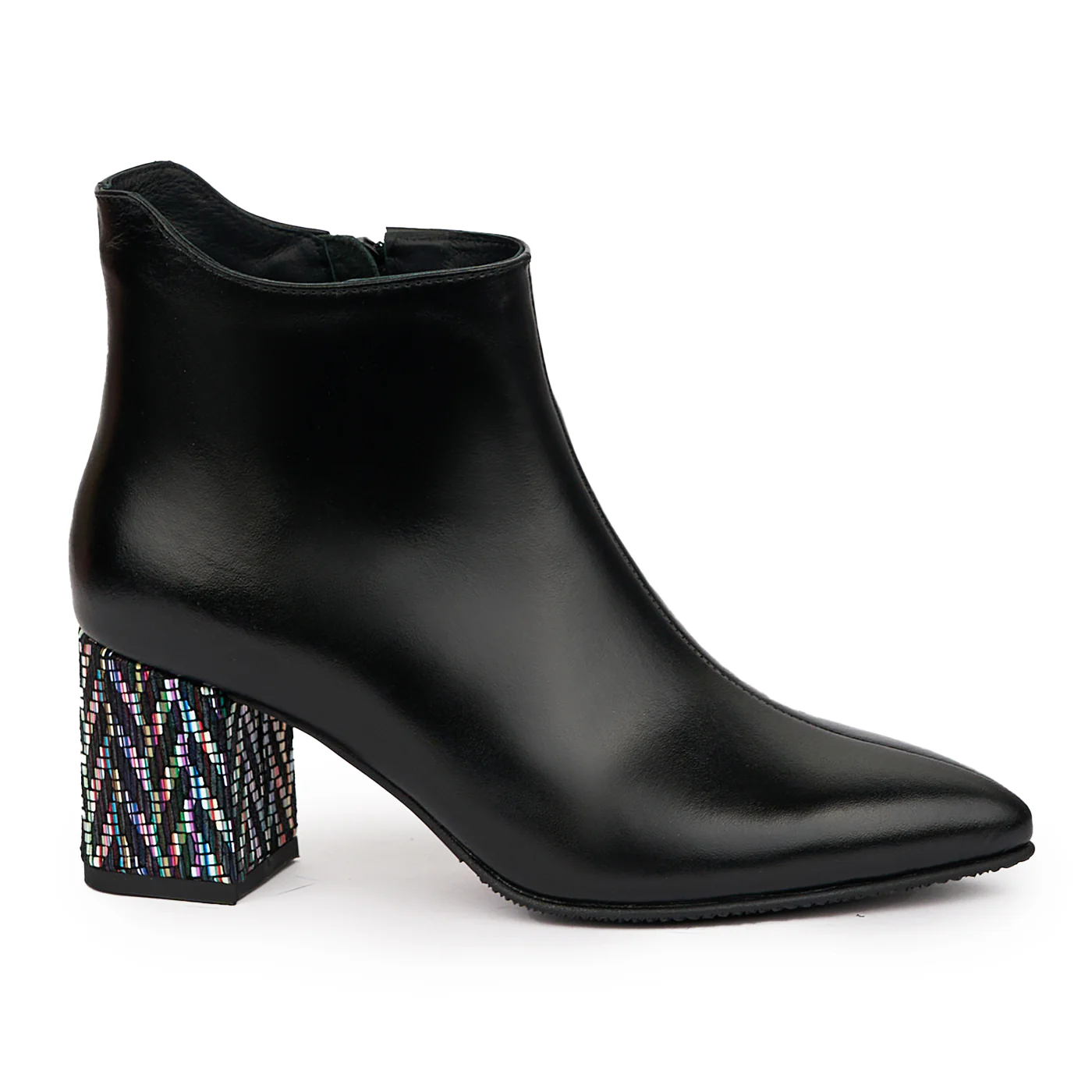 Botine dama din piele naturala neagra cu toc gros 7 cm 14308