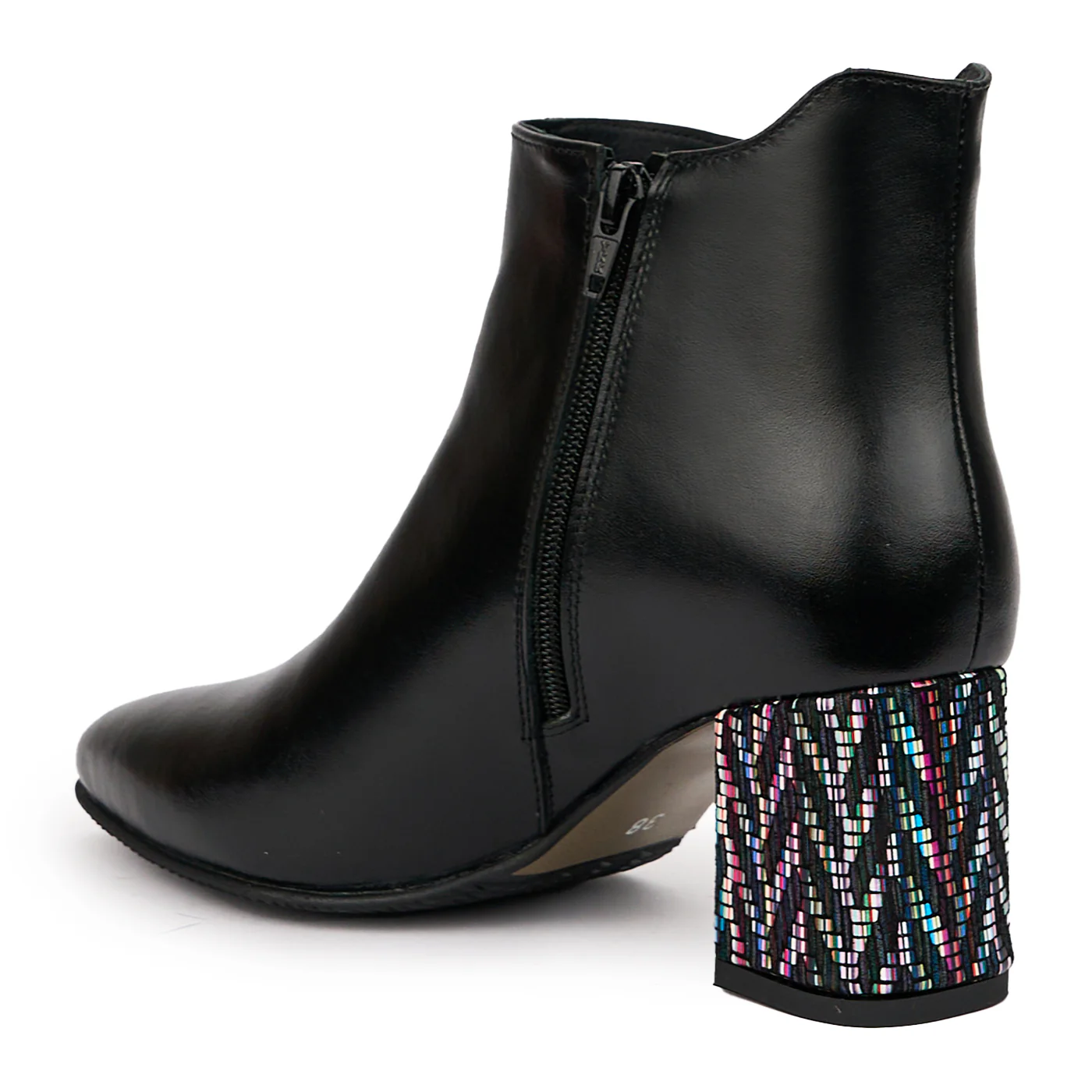 Botine dama din piele naturala neagra cu toc gros 7 cm 14308 - Image 2