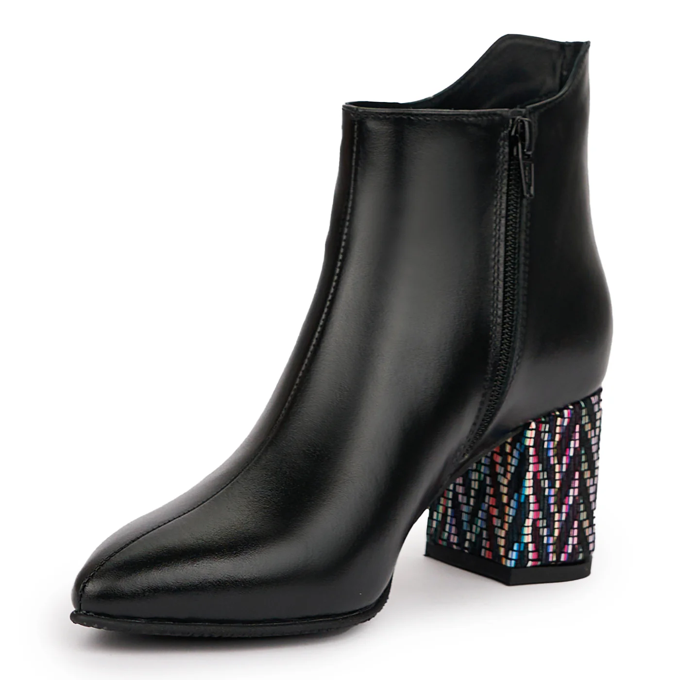 Botine dama din piele naturala neagra cu toc gros 7 cm 14308 - Image 3