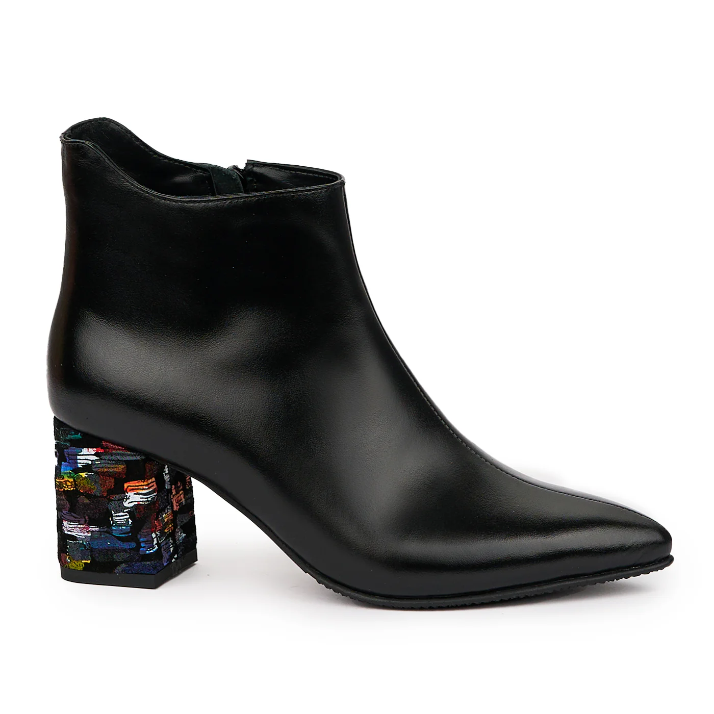 Botine dama din piele naturala neagra cu toc gros 7 cm 14309