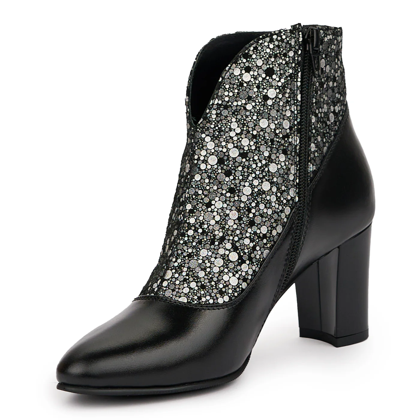 Botine dama din piele naturala neagra cu toc gros 7 cm 14310 - Image 3