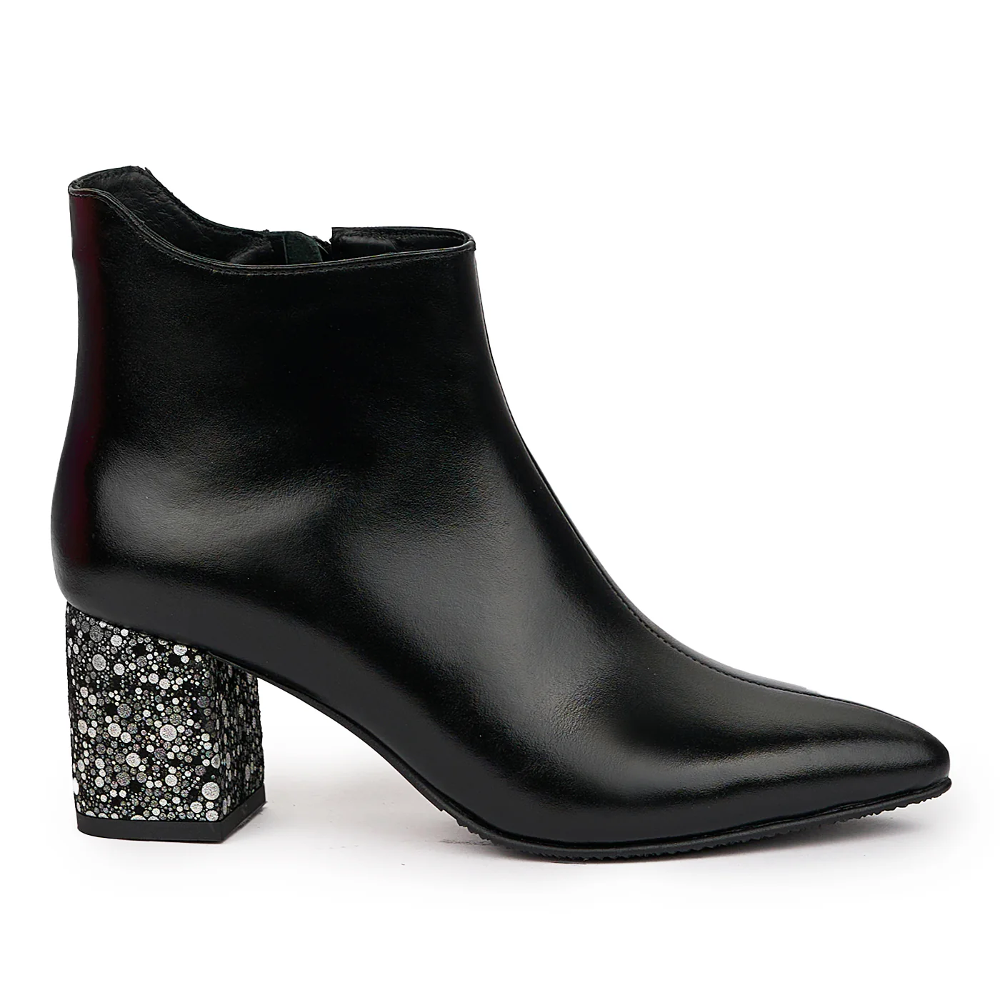 Botine dama din piele naturala neagra cu toc gros 7 cm 14443