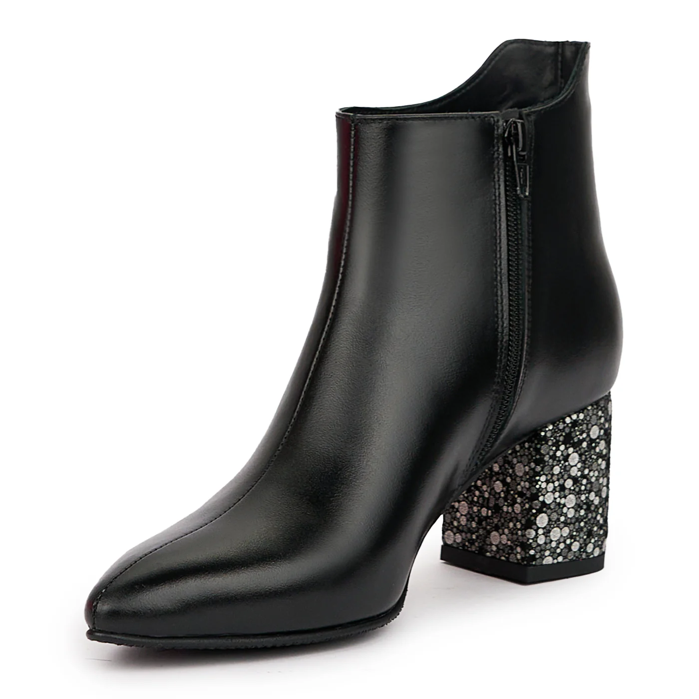Botine dama din piele naturala neagra cu toc gros 7 cm 14443 - Image 3