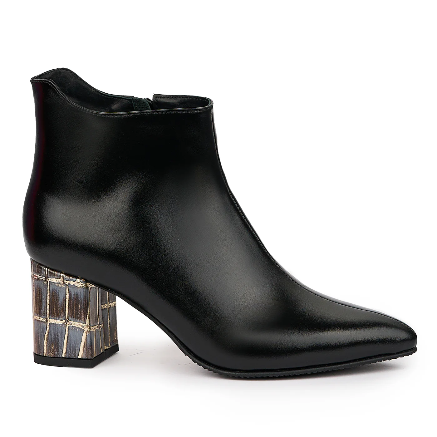 Botine dama din piele naturala neagra cu toc gros 7 cm 14445