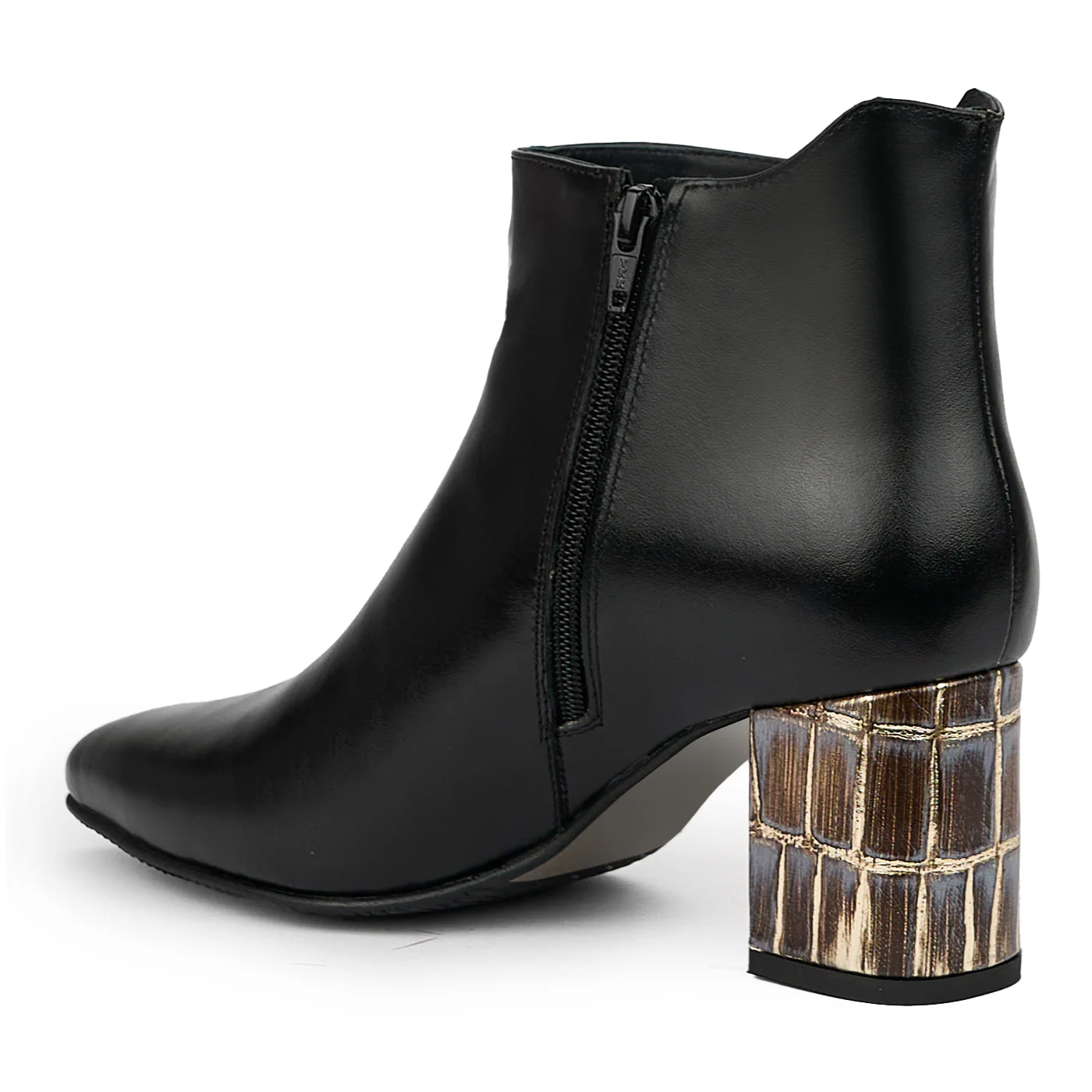 Botine dama din piele naturala neagra cu toc gros 7 cm 14445 - Image 2