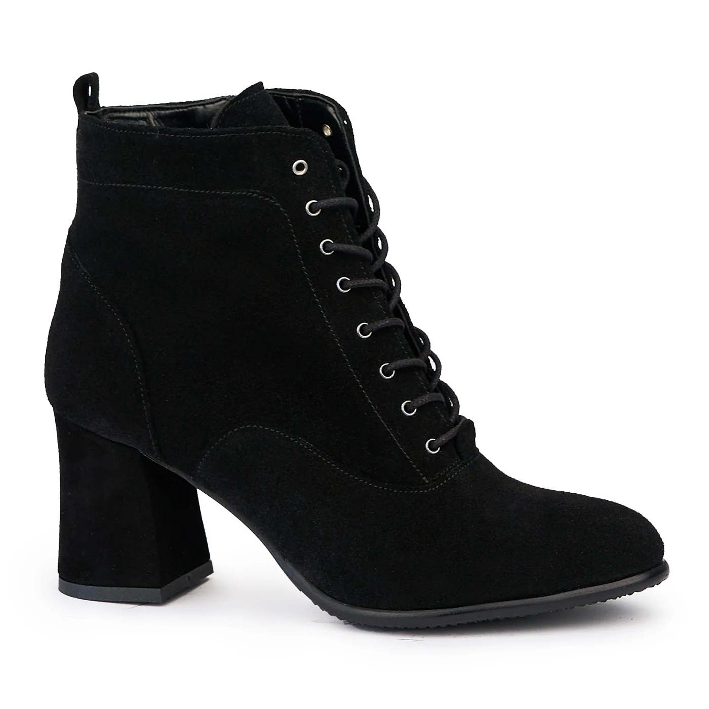 Botine dama din piele naturala neagra cu toc gros 7 cm 14502