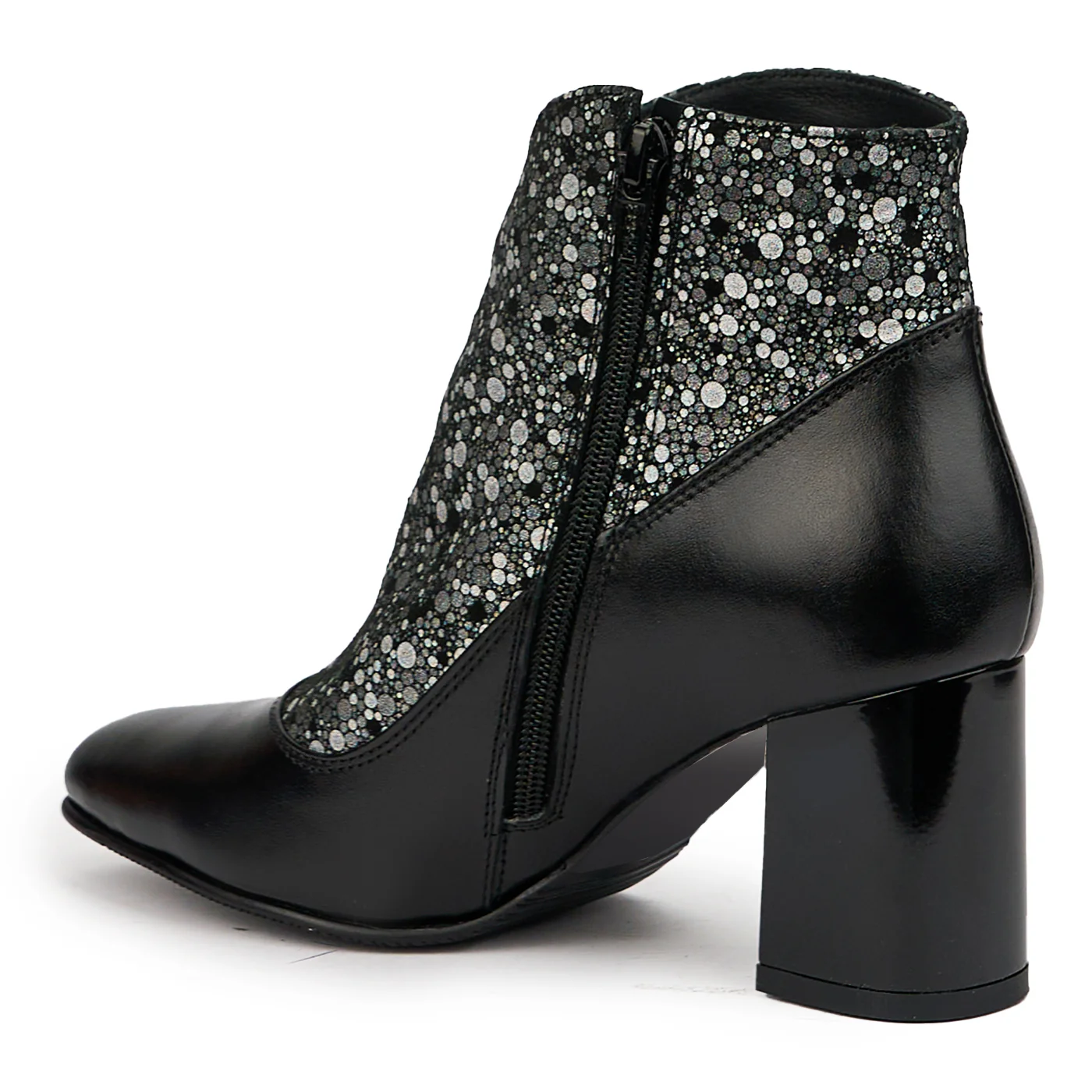 Botine dama din piele naturala neagra cu toc gros 7 cm 14558 - Image 2