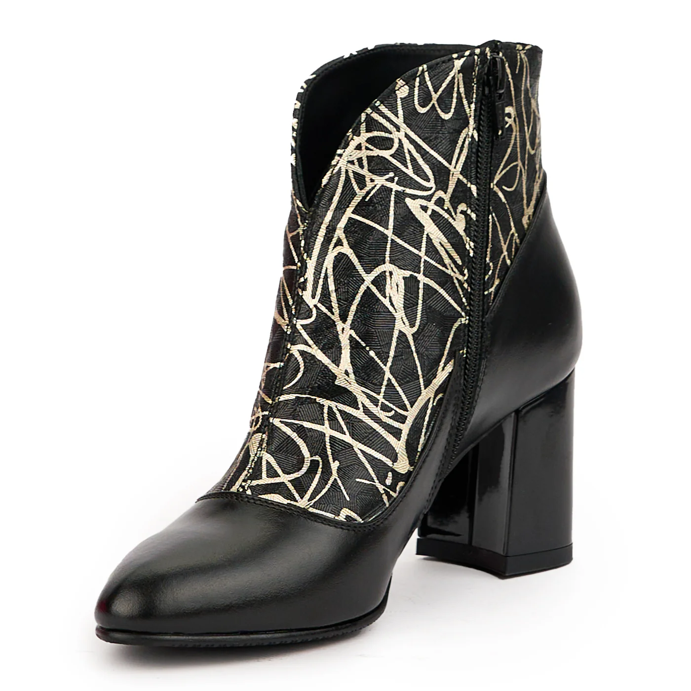 Botine dama din piele naturala neagra cu toc gros 7 cm 14624 - Image 3