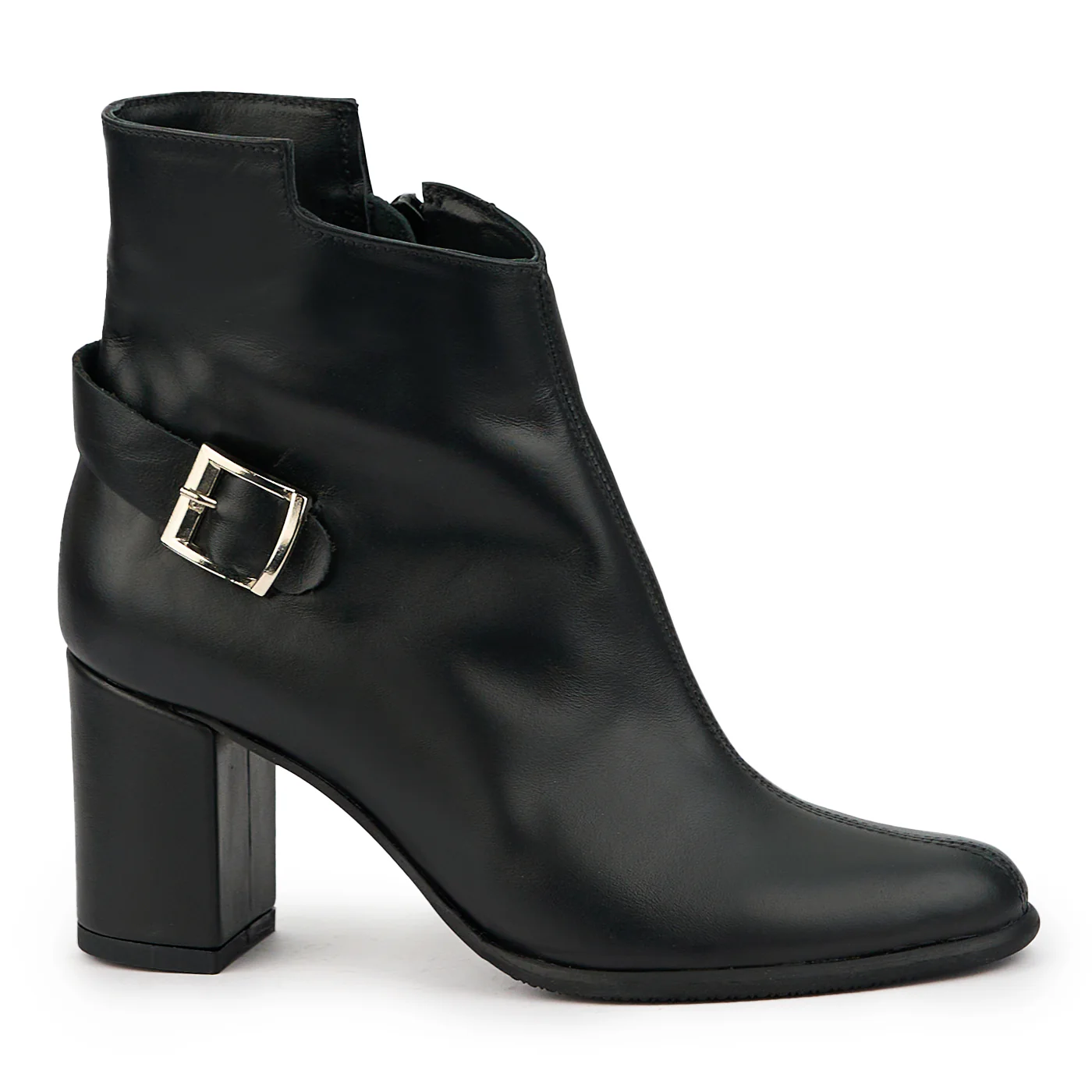Botine dama din piele naturala neagra cu toc gros 7 cm 14744