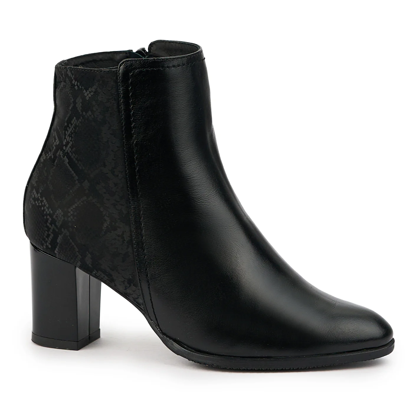 Botine dama din piele naturala neagra cu toc gros 7 cm 14755