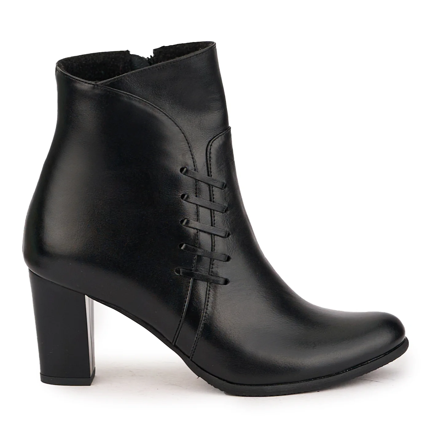 Botine dama din piele naturala neagra cu toc gros 7 cm 16797