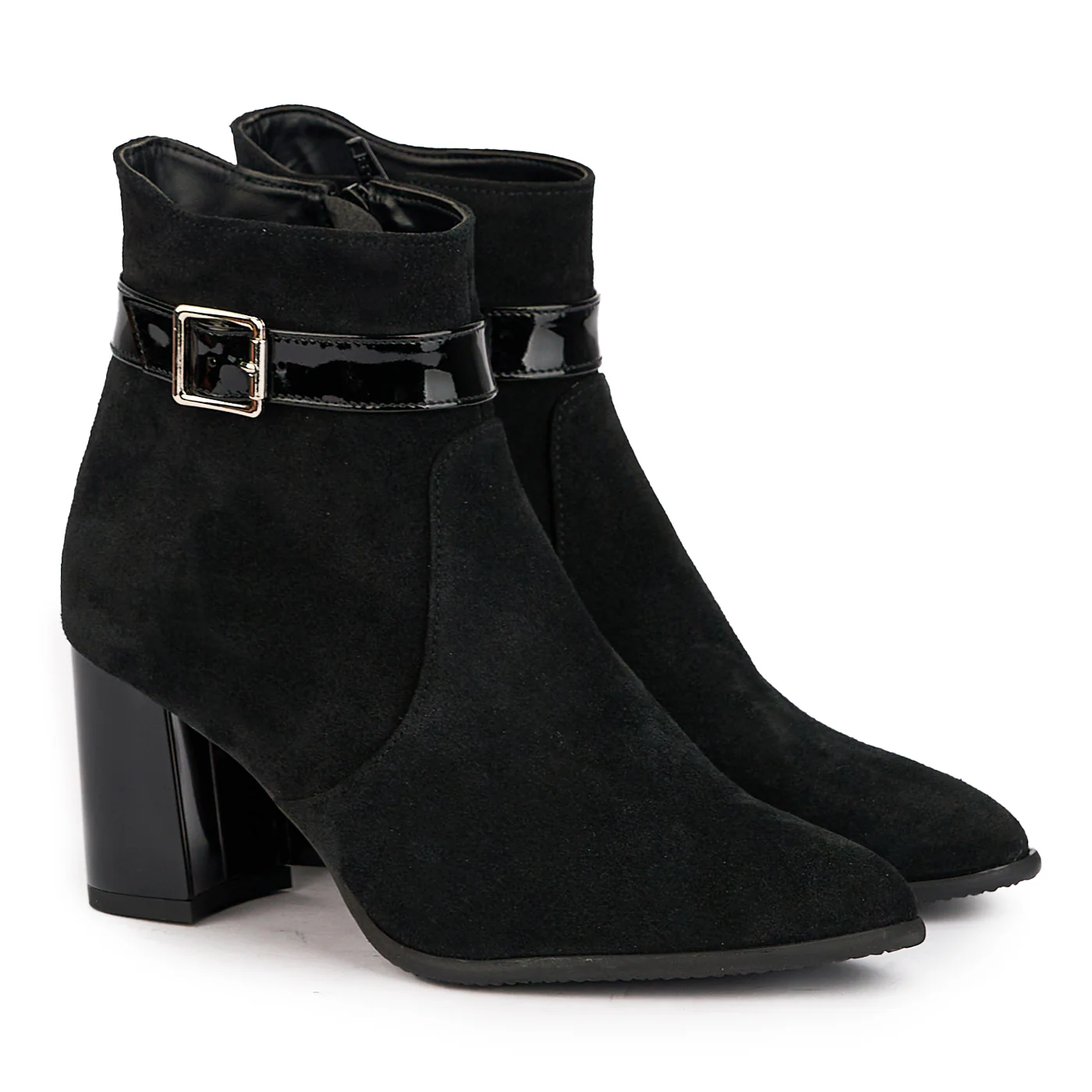 Botine dama din piele naturala neagra cu toc gros 7 cm 17043 - Image 4