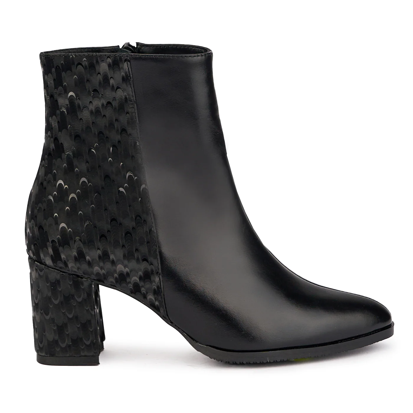 Botine dama din piele naturala neagra cu toc gros 7 cm 17098