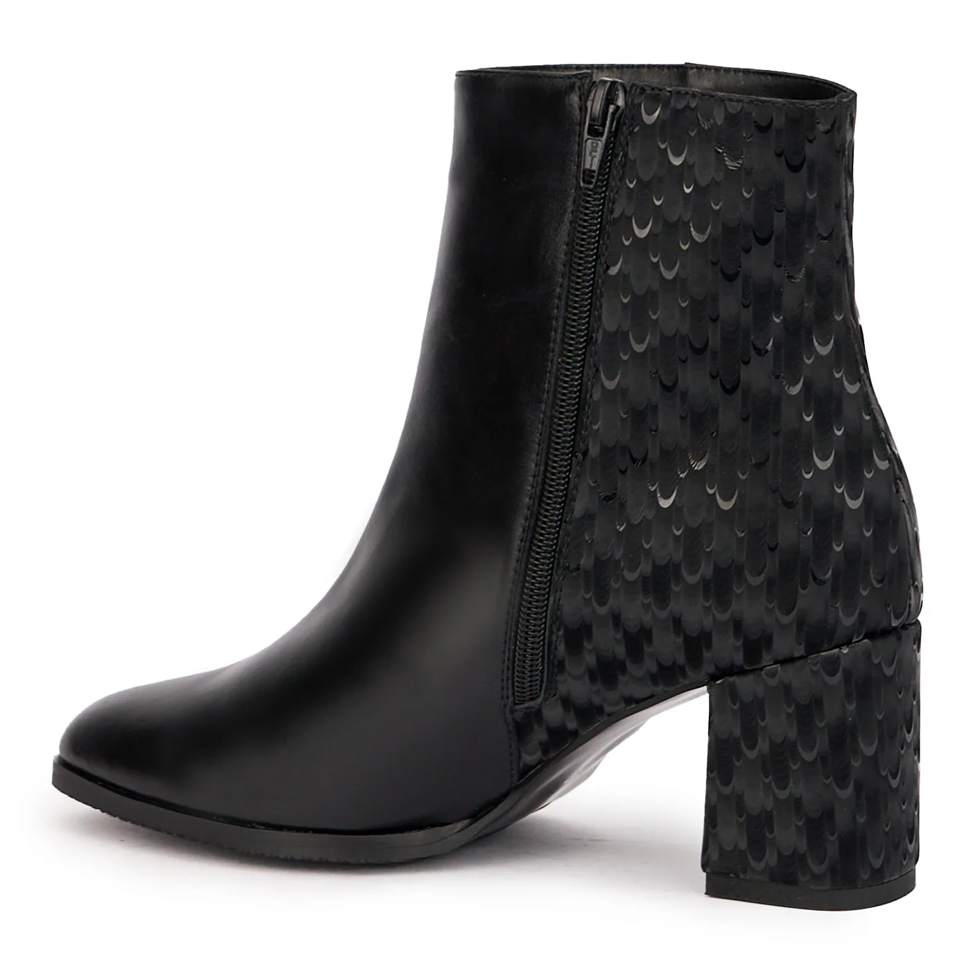 Botine dama din piele naturala neagra cu toc gros 7 cm 17098 - Image 2