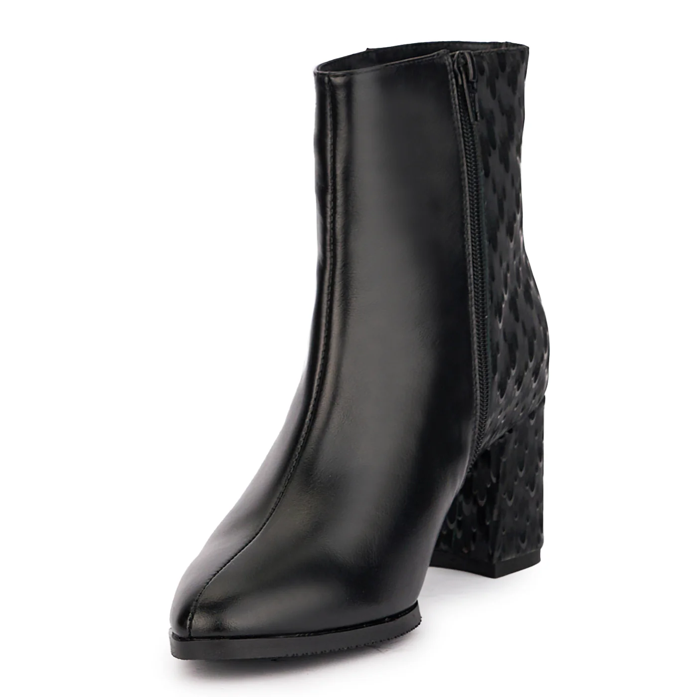 Botine dama din piele naturala neagra cu toc gros 7 cm 17098 - Image 3