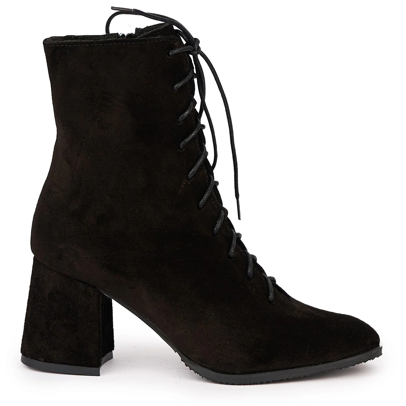 Botine dama din piele naturala neagra cu toc gros 7 cm 17122