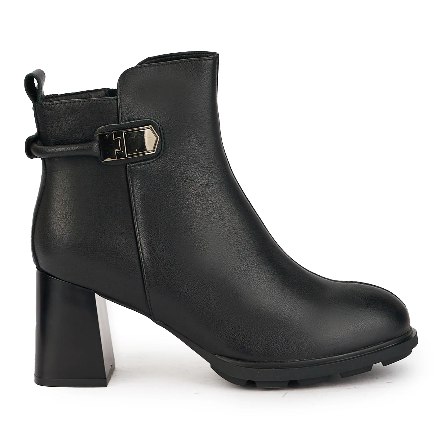 Botine dama din piele naturala neagra cu toc gros 7 cm 17294