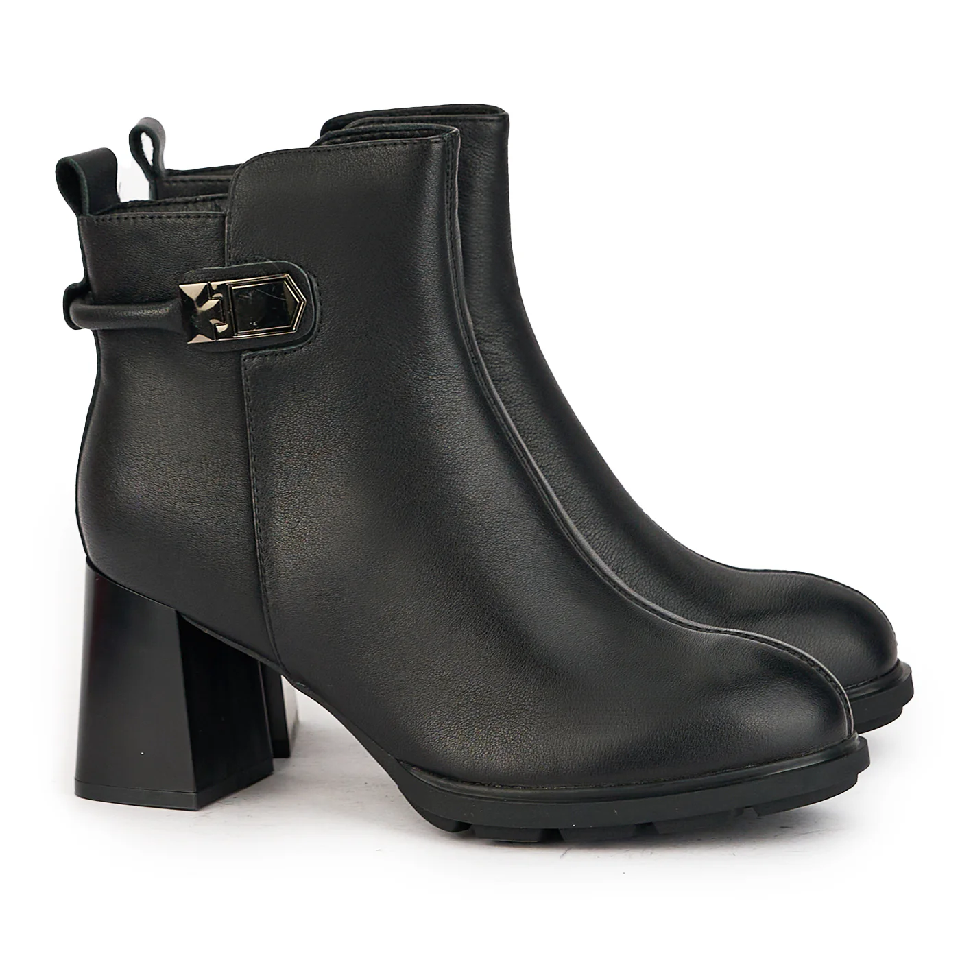 Botine dama din piele naturala neagra cu toc gros 7 cm 17294 - Image 4