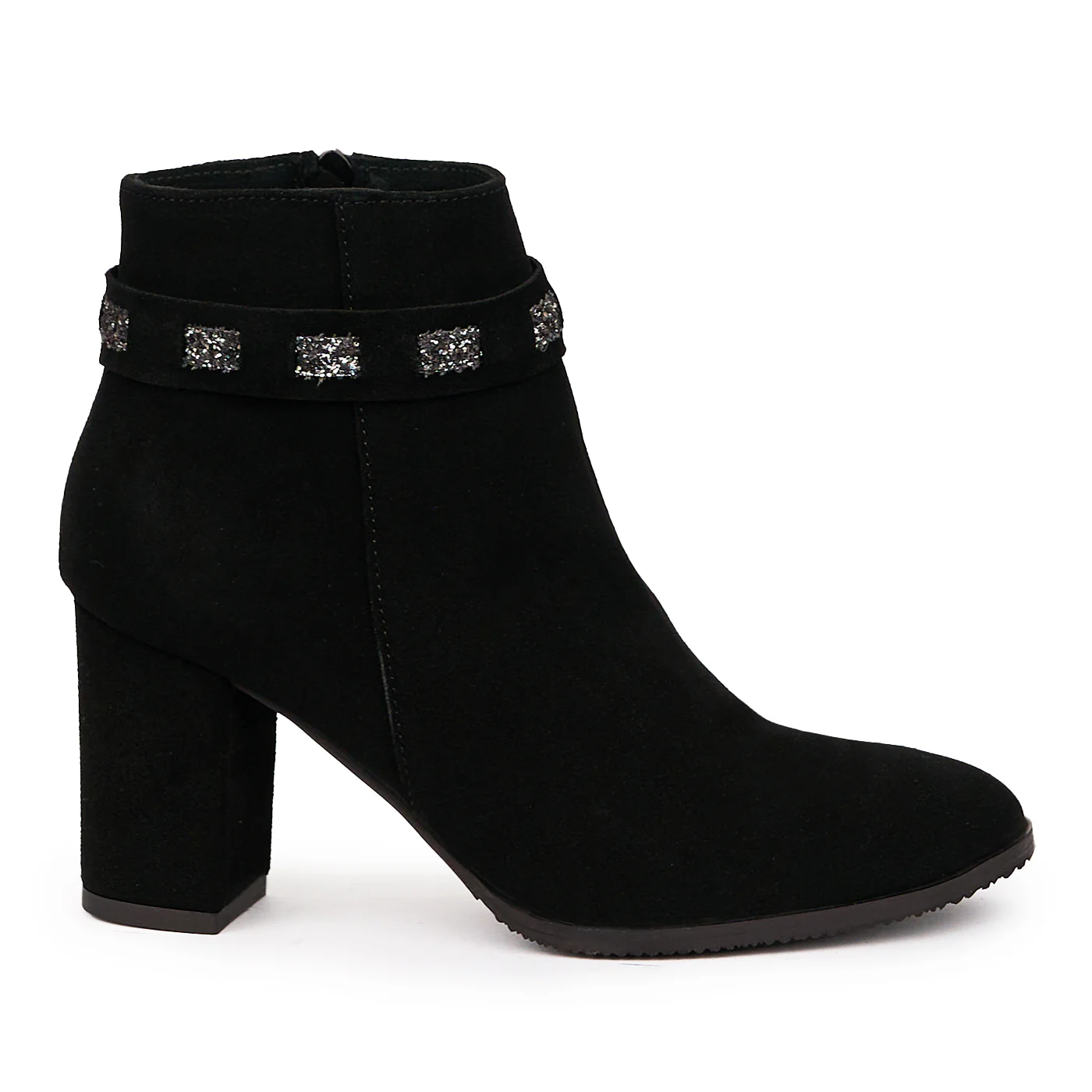 Botine dama din piele naturala neagra cu toc gros 8 cm 14255
