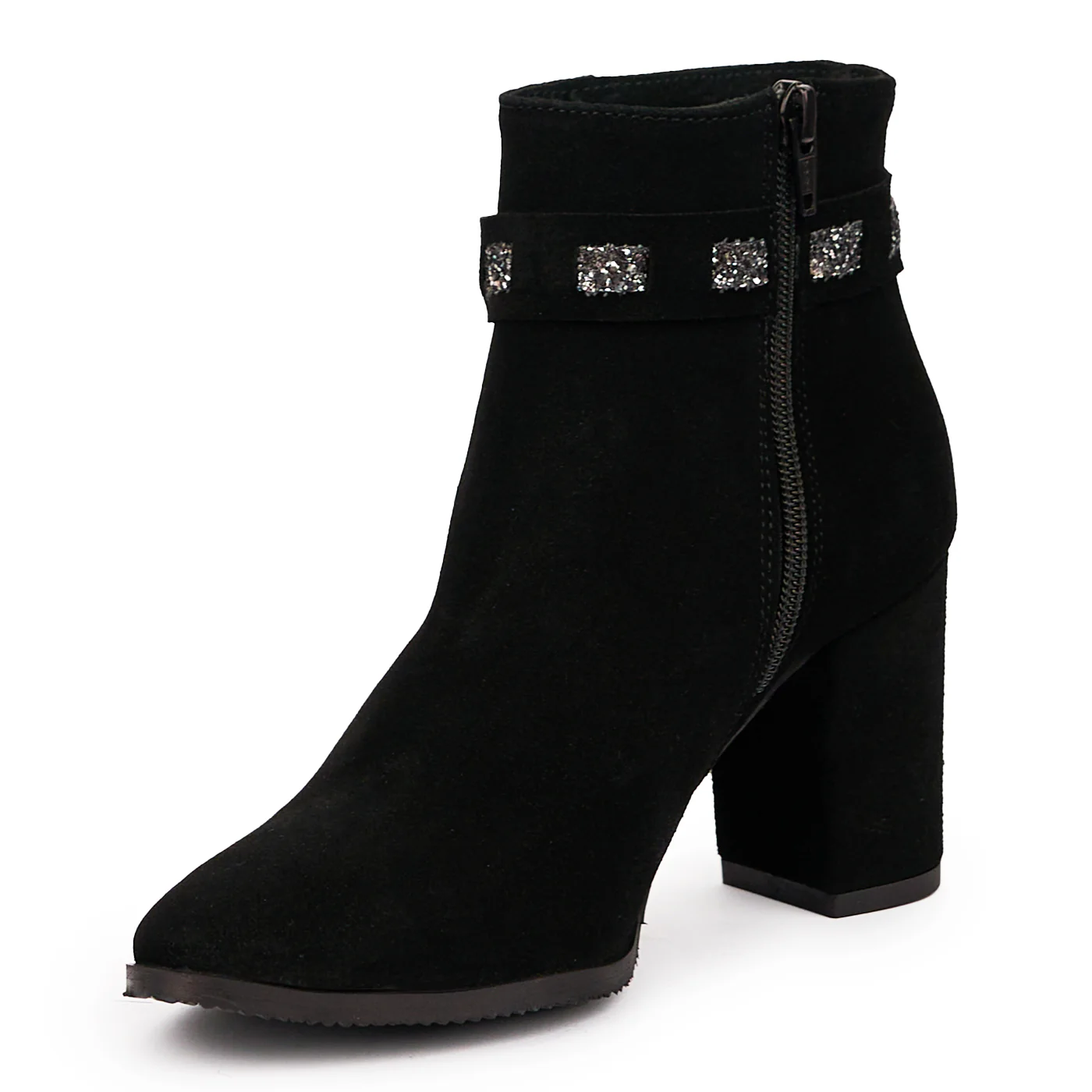 Botine dama din piele naturala neagra cu toc gros 8 cm 14255 - Image 3