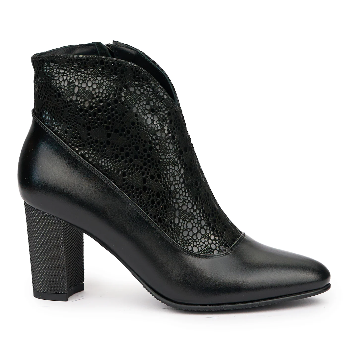 Botine dama din piele naturala neagra cu toc gros 8 cm 14500