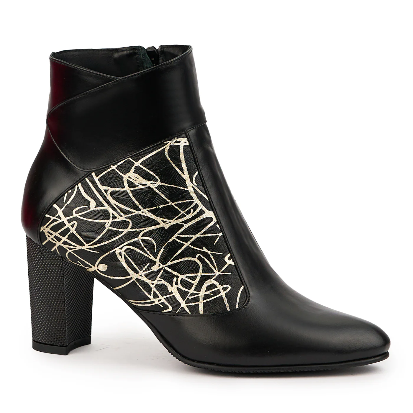Botine dama din piele naturala neagra cu toc gros 8 cm 14622