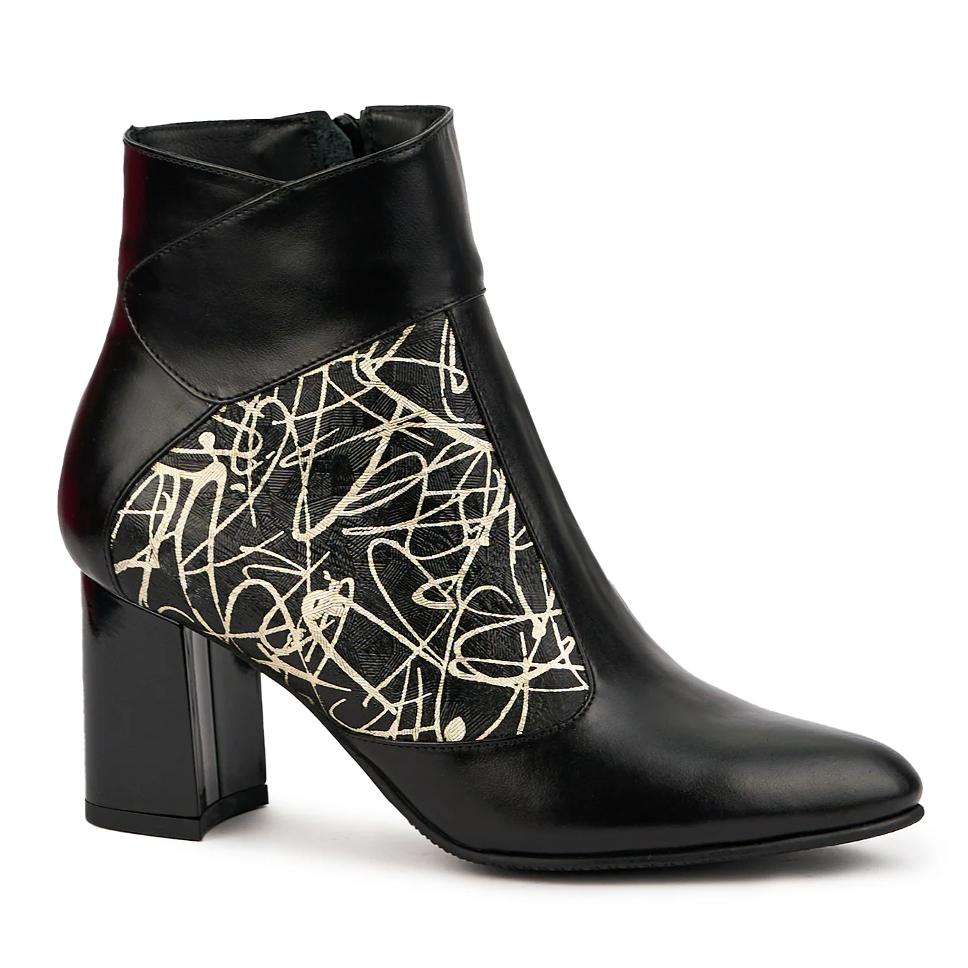 Botine dama din piele naturala neagra cu toc gros 8 cm 14623