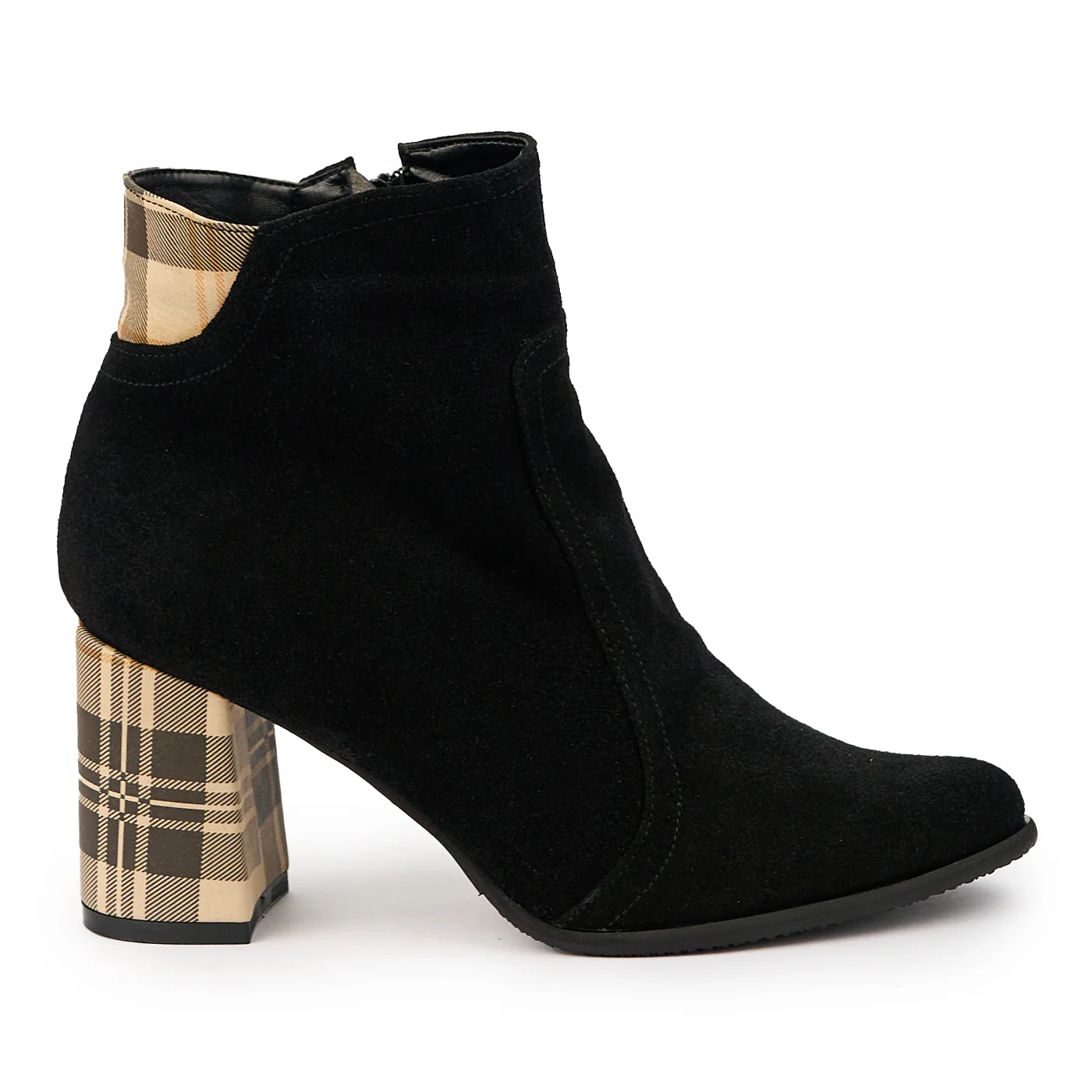 Botine dama din piele naturala neagra cu toc gros 8 cm 14728