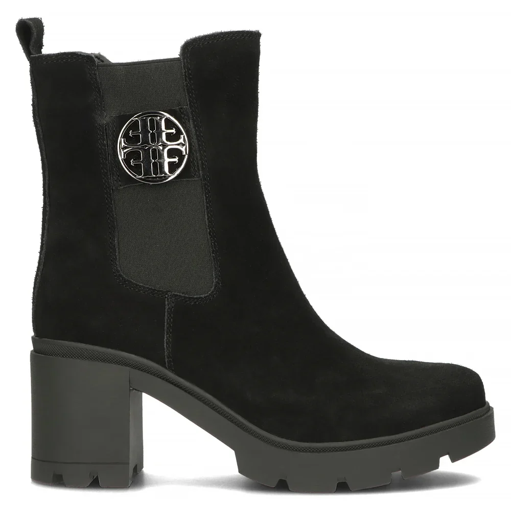 Botine dama din piele naturala neagra cu toc gros 8 cm 14732