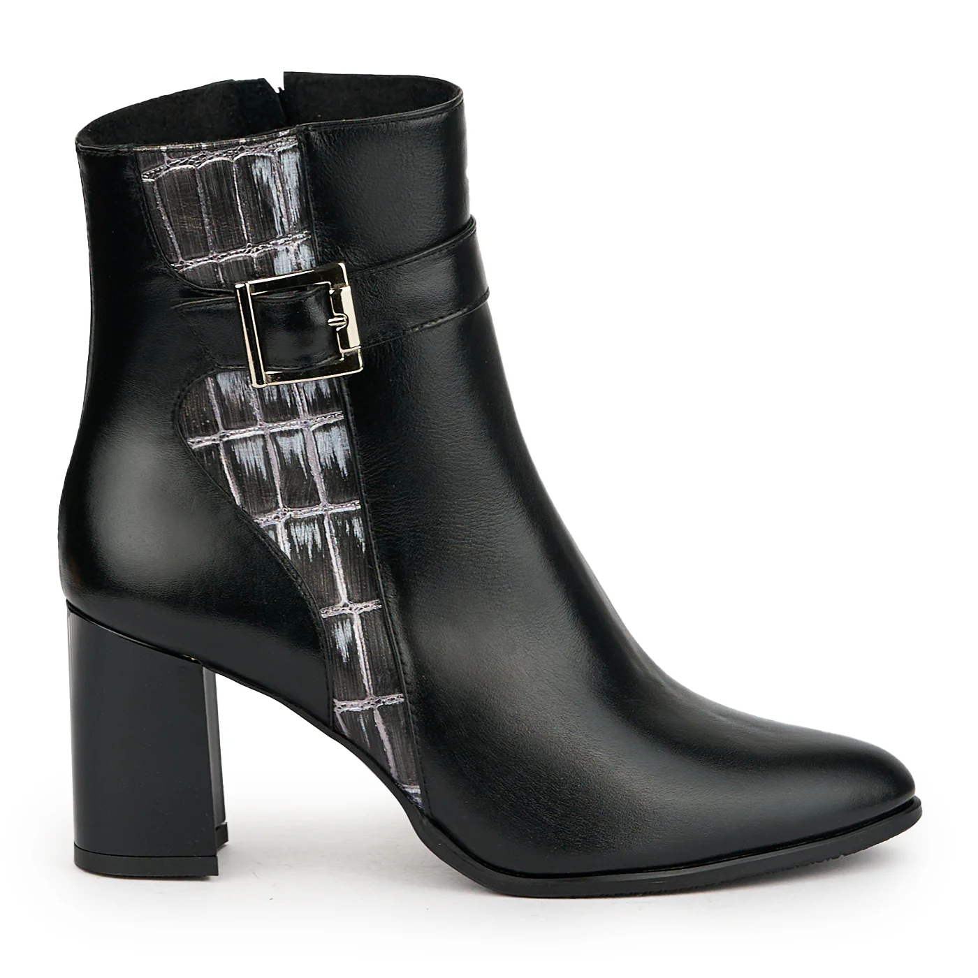 Botine dama din piele naturala neagra cu toc gros 8 cm 15075