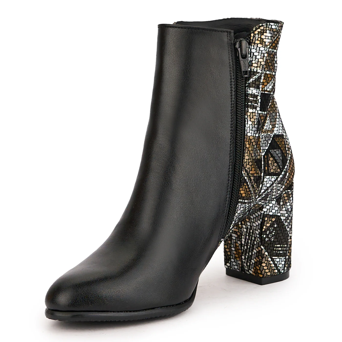 Botine dama din piele naturala neagra cu toc gros 8 cm 16708 - Image 3