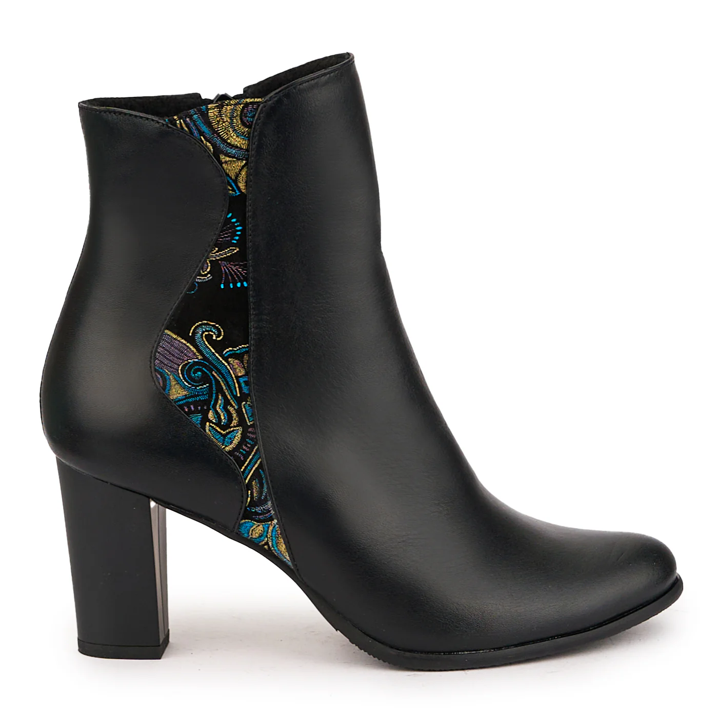 Botine dama din piele naturala neagra cu toc gros 8 cm 16800