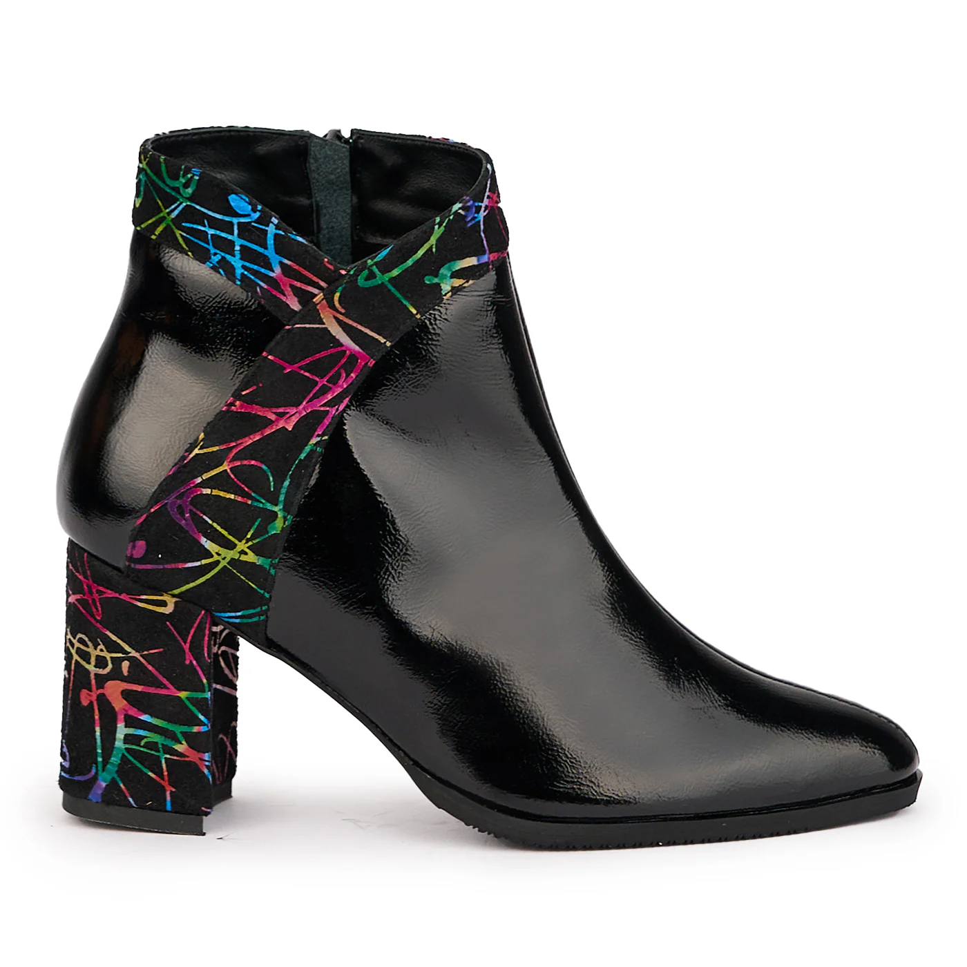 Botine dama din piele naturala neagra cu toc gros 8 cm 17080