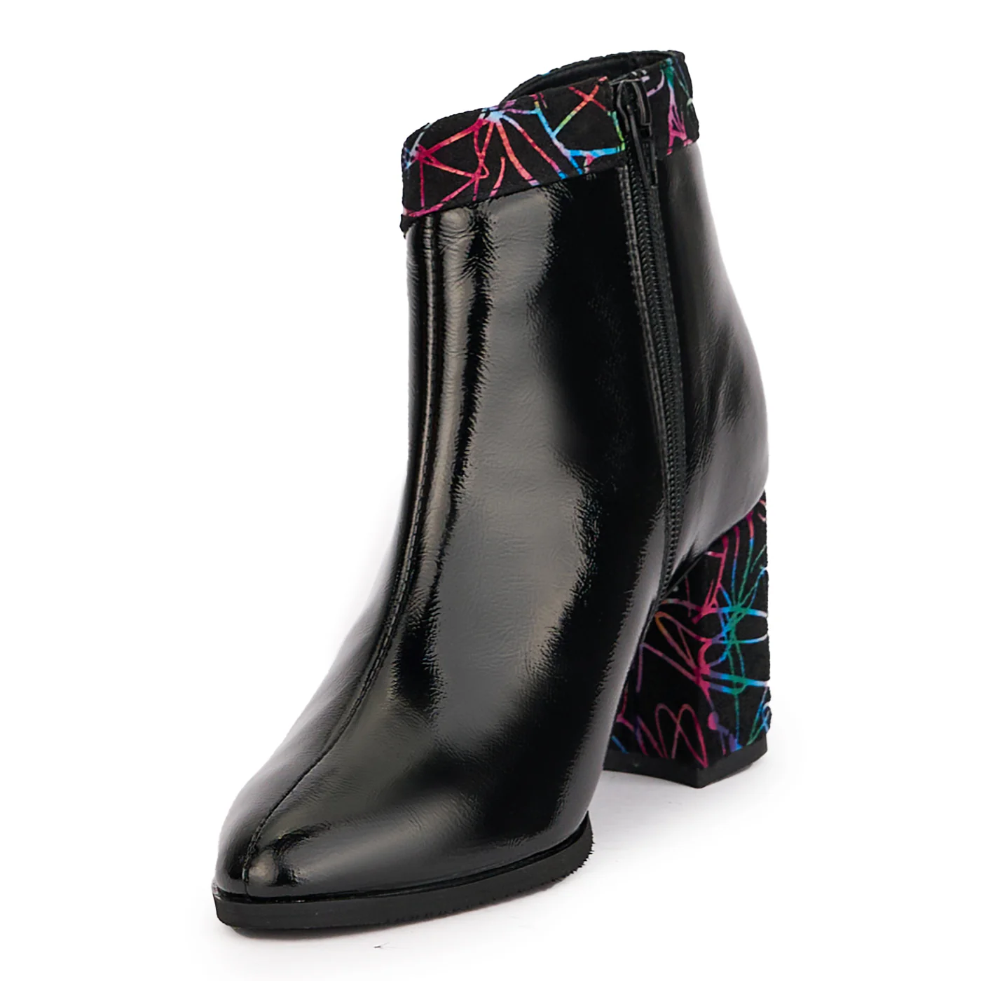 Botine dama din piele naturala neagra cu toc gros 8 cm 17080 - Image 3