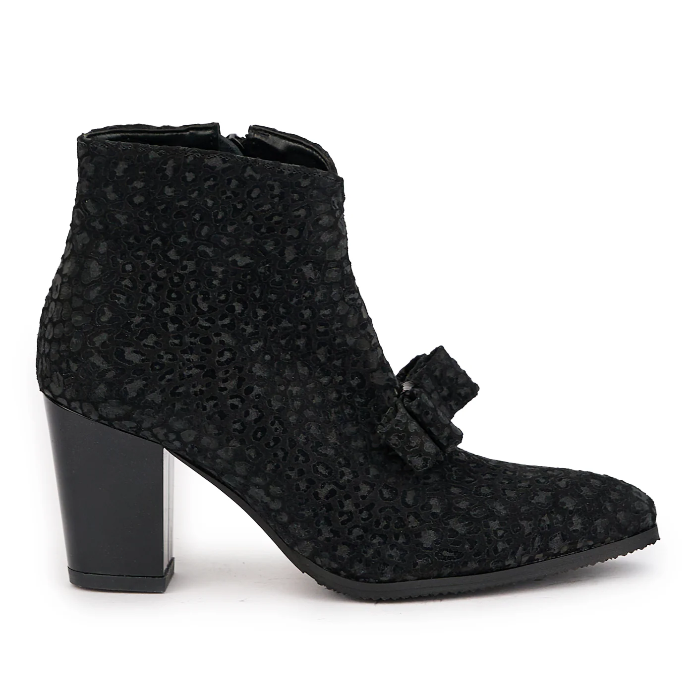 Botine dama din piele naturala neagra cu toc gros 8 cm 17167
