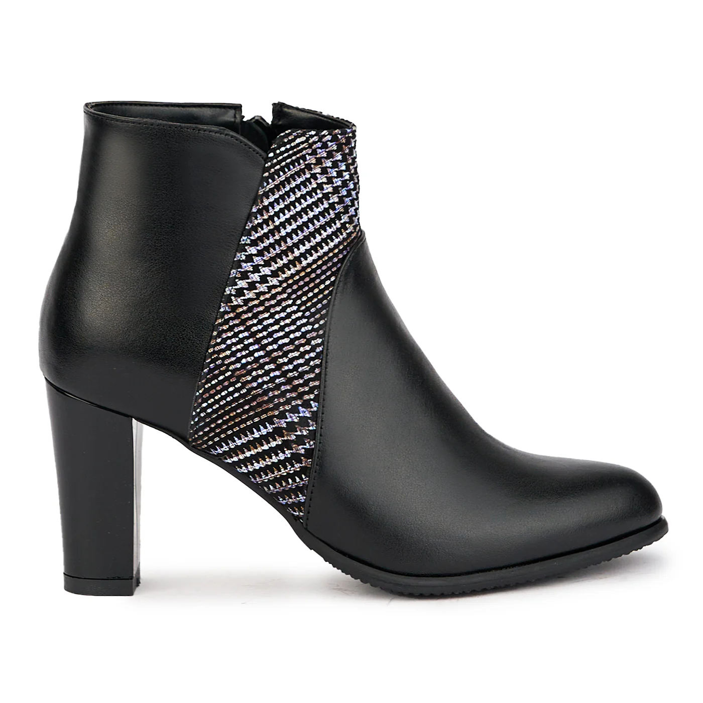 Botine dama din piele naturala neagra cu toc gros 8 cm 17246
