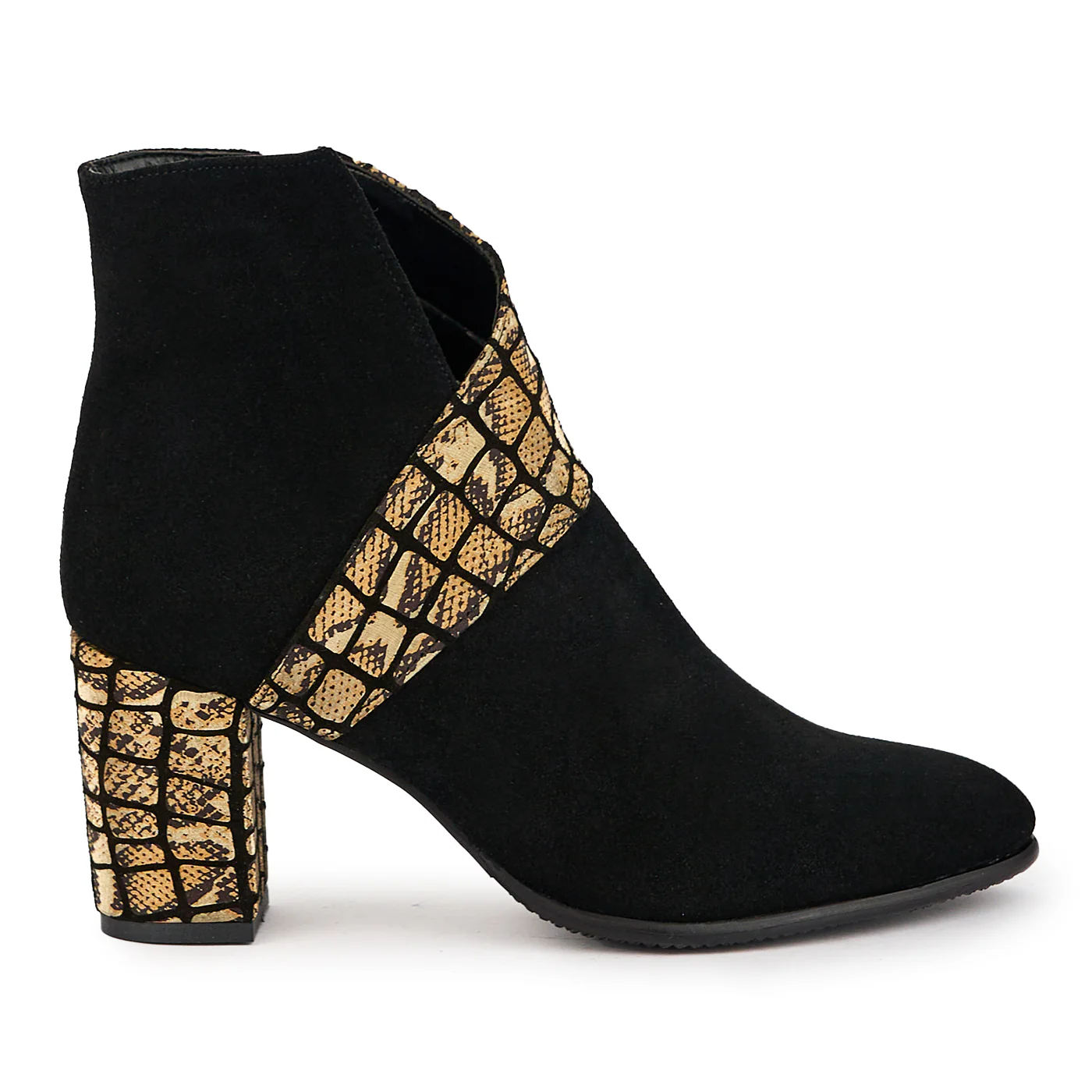 Botine dama din piele naturala neagra cu toc gros 8 cm 17306