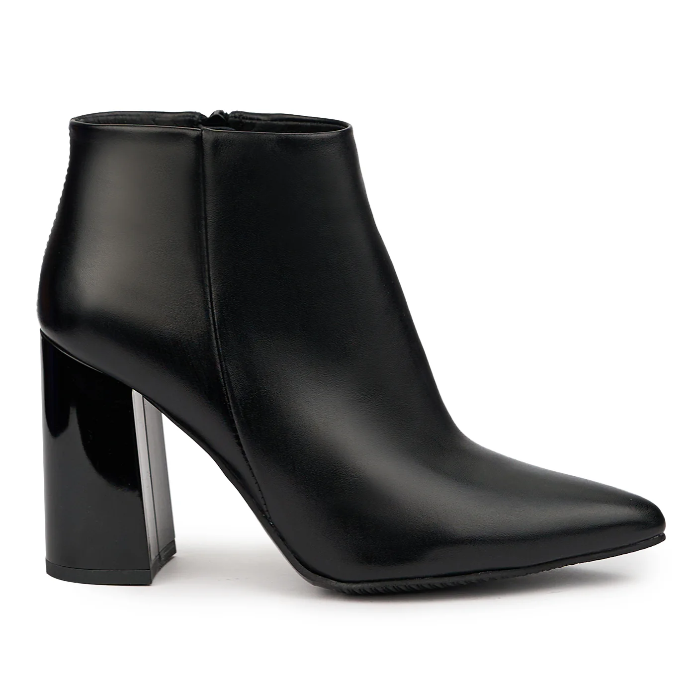 Botine dama din piele naturala neagra cu toc gros 9.5 cm 14613