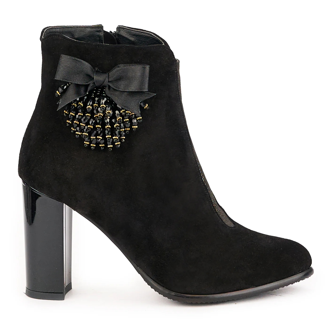 Botine dama din piele naturala neagra cu toc gros 9.5 cm 16702