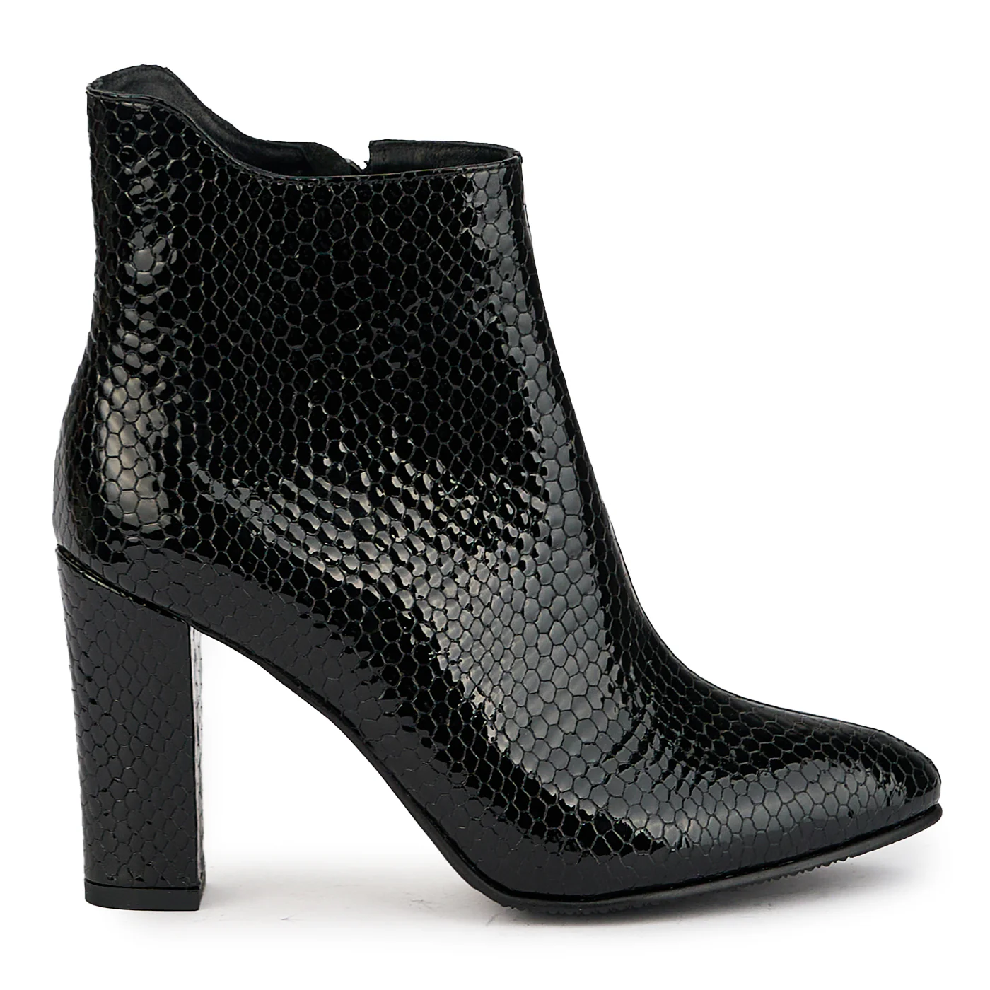 Botine dama din piele naturala neagra cu toc gros 9.5 cm 17332