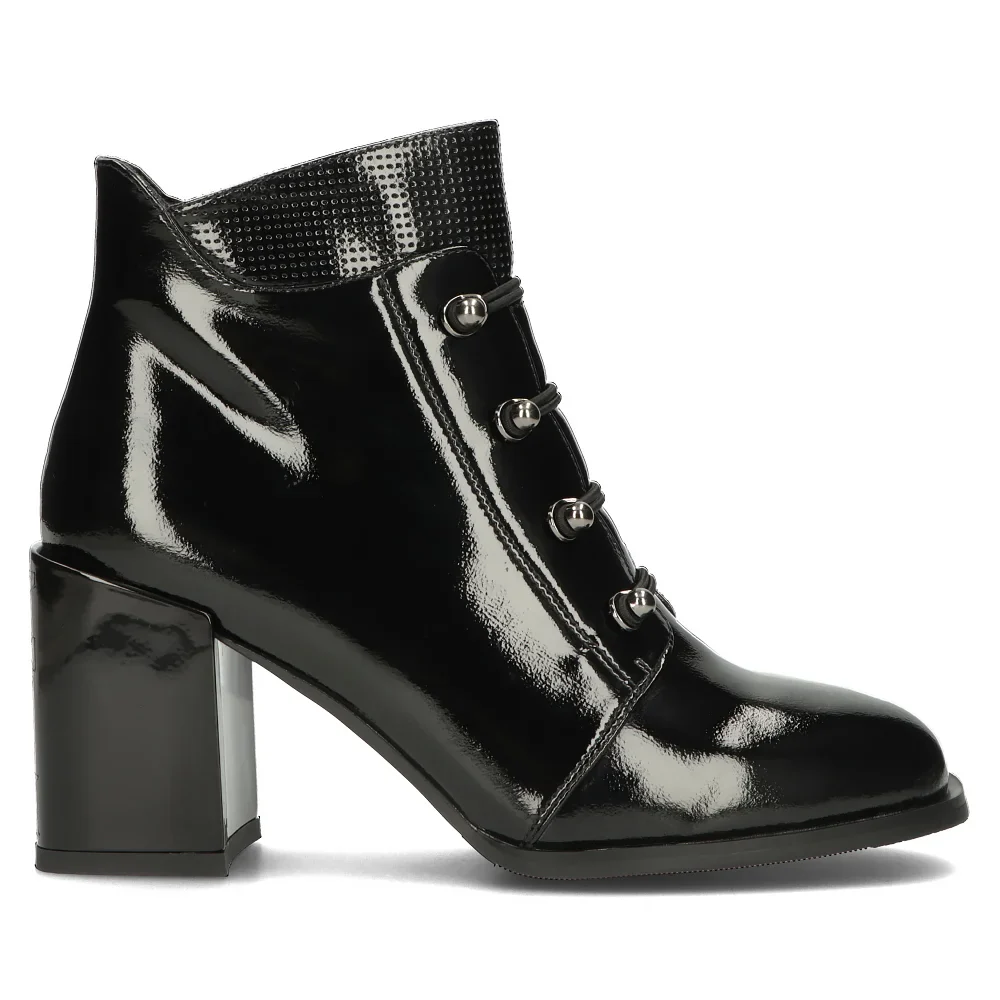 Botine dama din piele naturala neagra cu toc gros 9 cm 14343