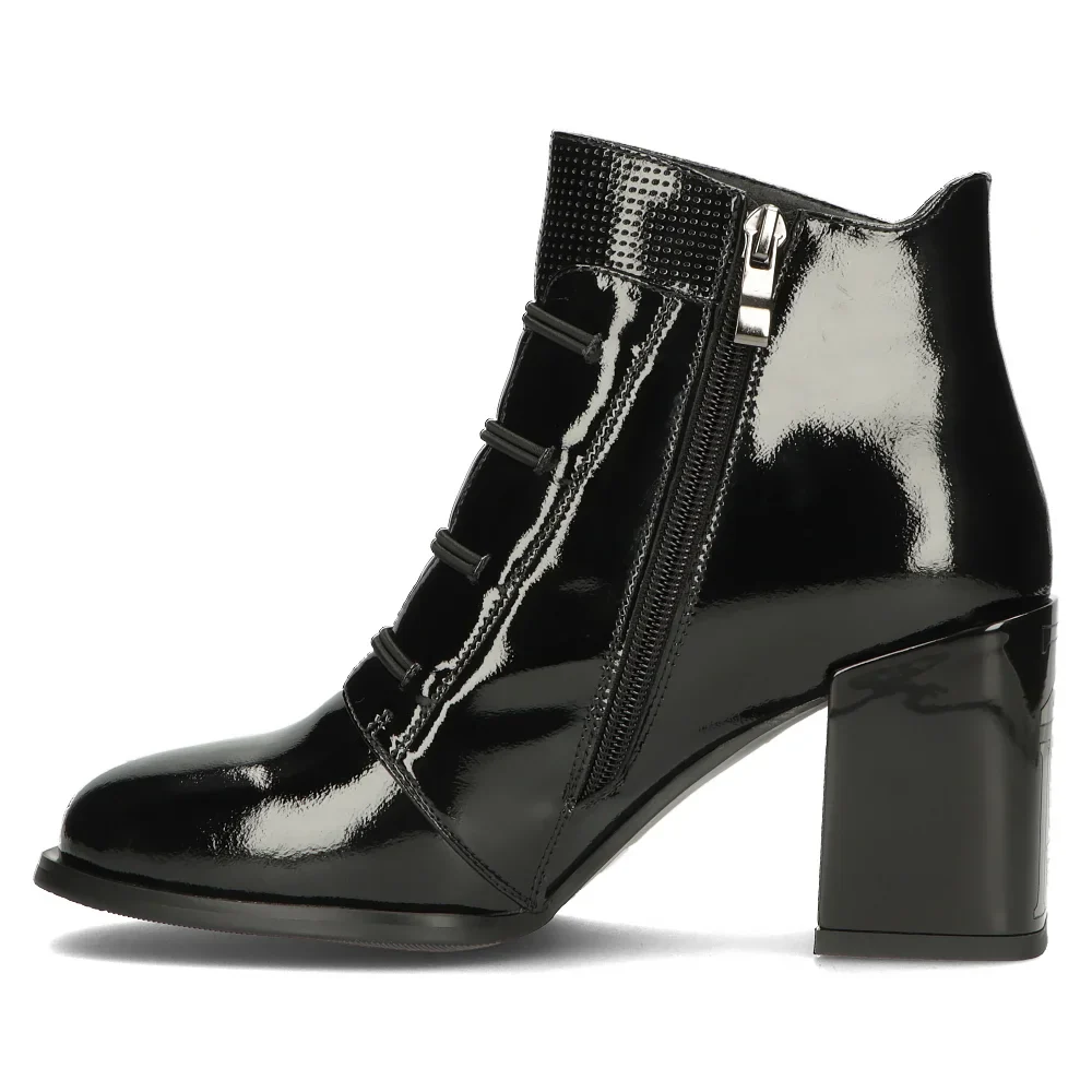 Botine dama din piele naturala neagra cu toc gros 9 cm 14343 - Image 3