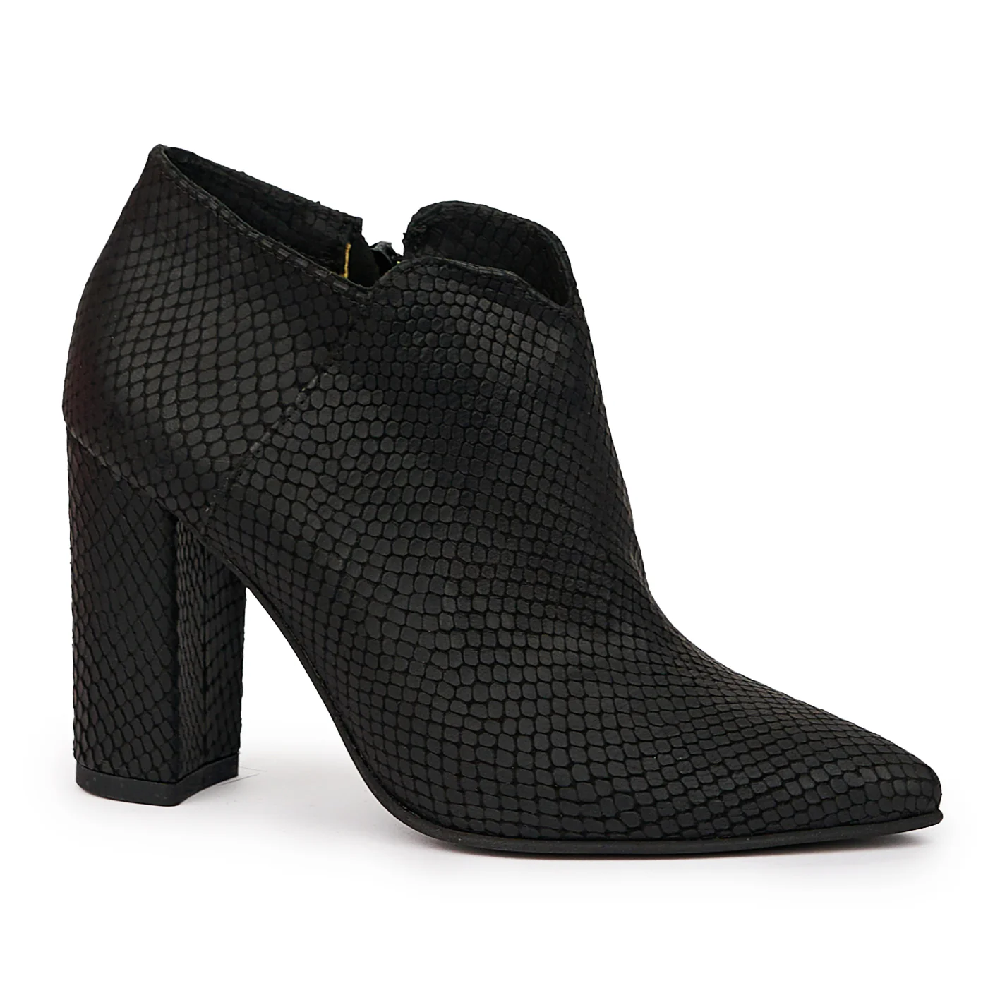 Botine dama din piele naturala neagra cu toc gros 9 cm 14408