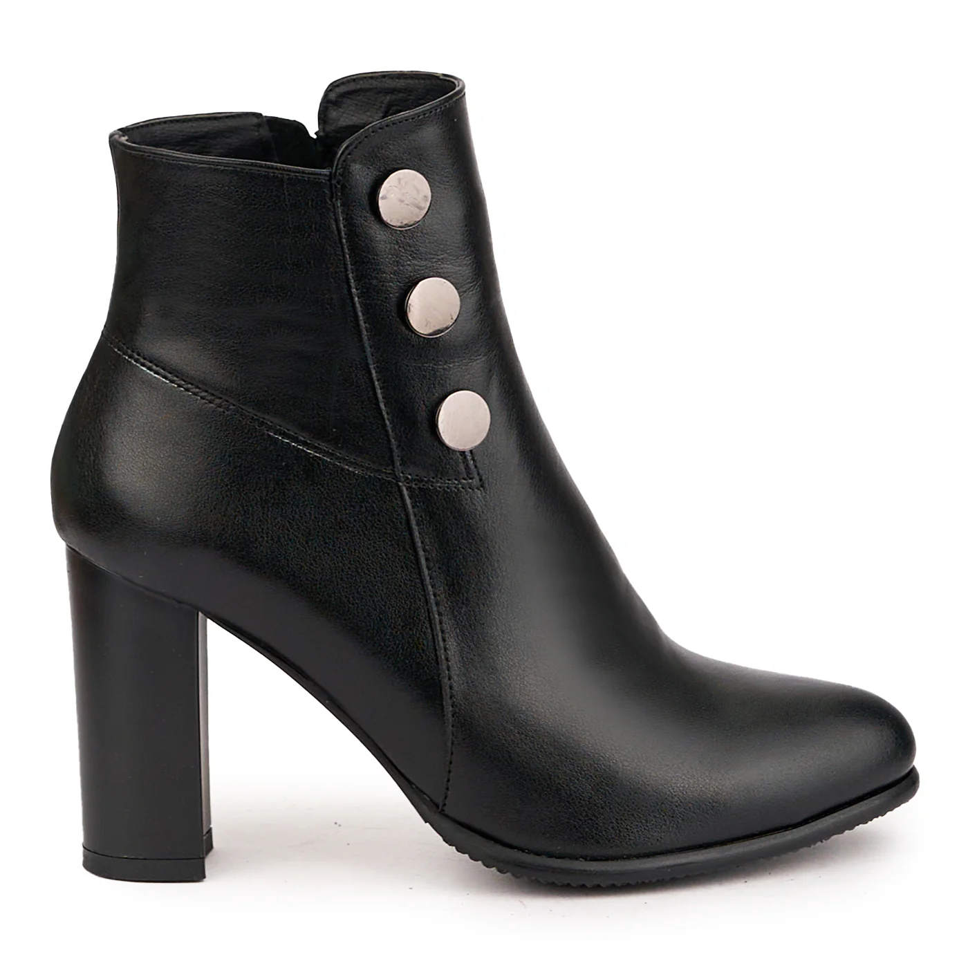 Botine dama din piele naturala neagra cu toc gros 9 cm 16695