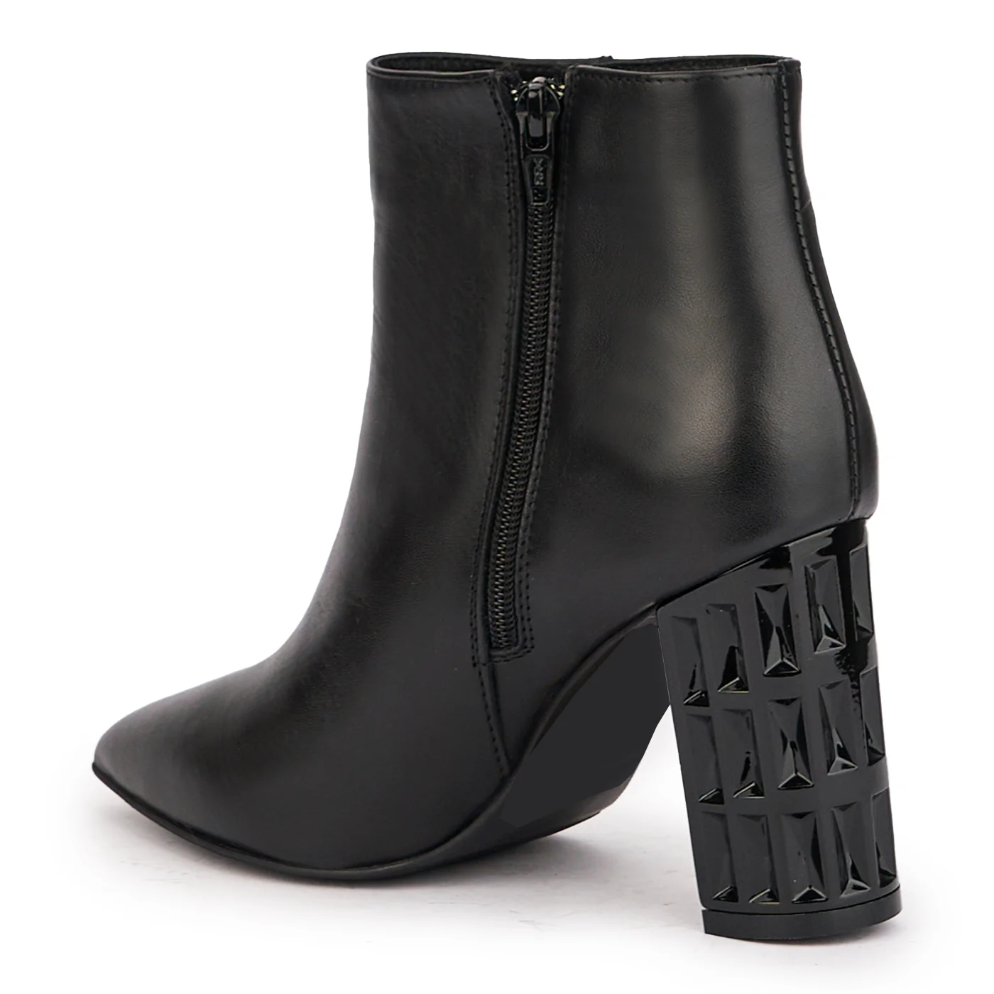 Botine dama din piele naturala neagra cu toc gros 9 cm 17132 - Image 2